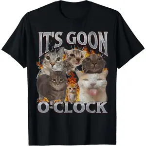 Gooning O'clock Funny Cat Meme Bootleg Graphic T-Shirt, Adult Graphic Pure Cotton Shirt, Gift T-shirt Fabric Menswear casual cotton streetwear