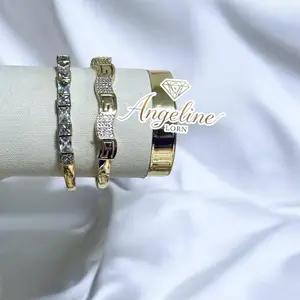 Bracelet bangle Cristal  size 7.5 laminated 14k capas Oro Real Uso diario Alta Calidad