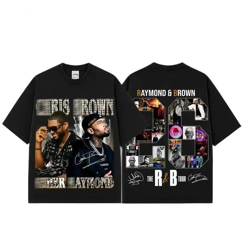Raymond & Brown 26 Album Collage R&B Tour Premium Cotton T-Shirt, Gold Black R&B Concert Fan Tee, Hip-Hop Soul Music Shirt, Album Style Tour Merch, Oversized Black Streetwear Outfit, Gift for R&B Fans