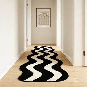 Classic Wave Shaped Carpet Mat, Soft Washable Rug for Living Room Bedroom, Minimalist Home Decor, Easy Care, Minimalist Aesthetic