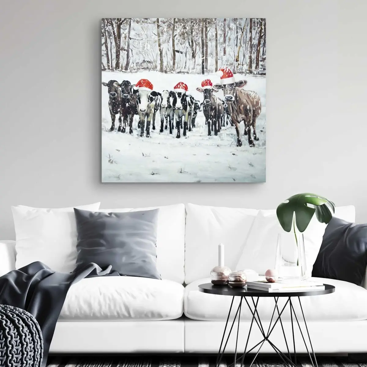 Begin Home Decor C1RC3232BUBIL7 32 x 32 in. Curious Christmas Cows - Rustic Canvas Home Decor Art