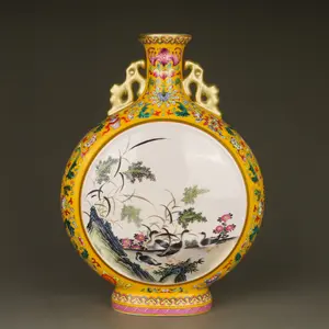 Jingdezhen Ceramic Flower Vase, Official Kiln Famille Rose Moonflask, Antique Replica Porcelain Collectible Décor Piece