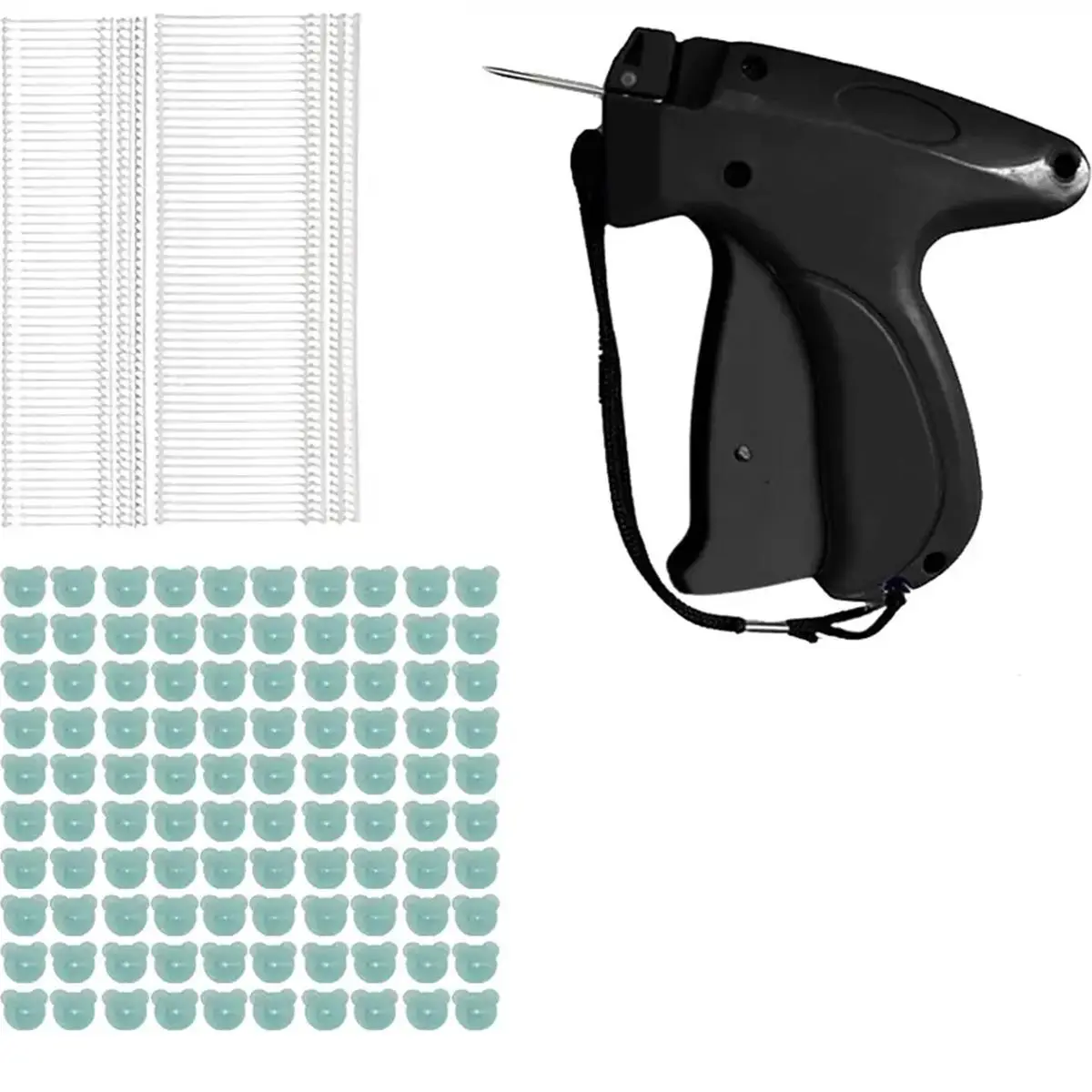 Quick Clothes Fixer, 1 Set Includes 1 Handheld Tag Gun and 100 Bear Clasps and 550 Short Glue Pins and 550 Long Glue Pins, Tagging Tool Fasteners Kit,