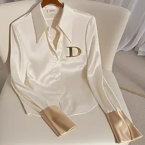Elegant and high-end top, niche and unique, distinctive and cool white acetate satin shirt.
