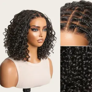 Flash Sales Boho Braided Deep Curly 5x5 Closure Lace With Braided Bob Human Hair Wigs Curly Deep Wave Glueless Pre Cut Plucked Lace Short Wig Ready To Go