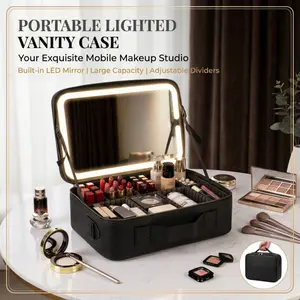 Portable LED Makeup Case with Smart Touch Mirror, 3-Color Light Modes, Multi-Layer Cosmetic Storage Organizer, Ideal for Travel & Daily Beauty Routine