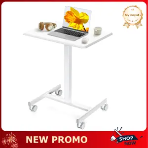 Small Mobile Rolling Standing Desk, Overbed Table, Teacher Podium Desk with Wheels, Adjustable Work Table, Laptop Computer Cart for Home, Office