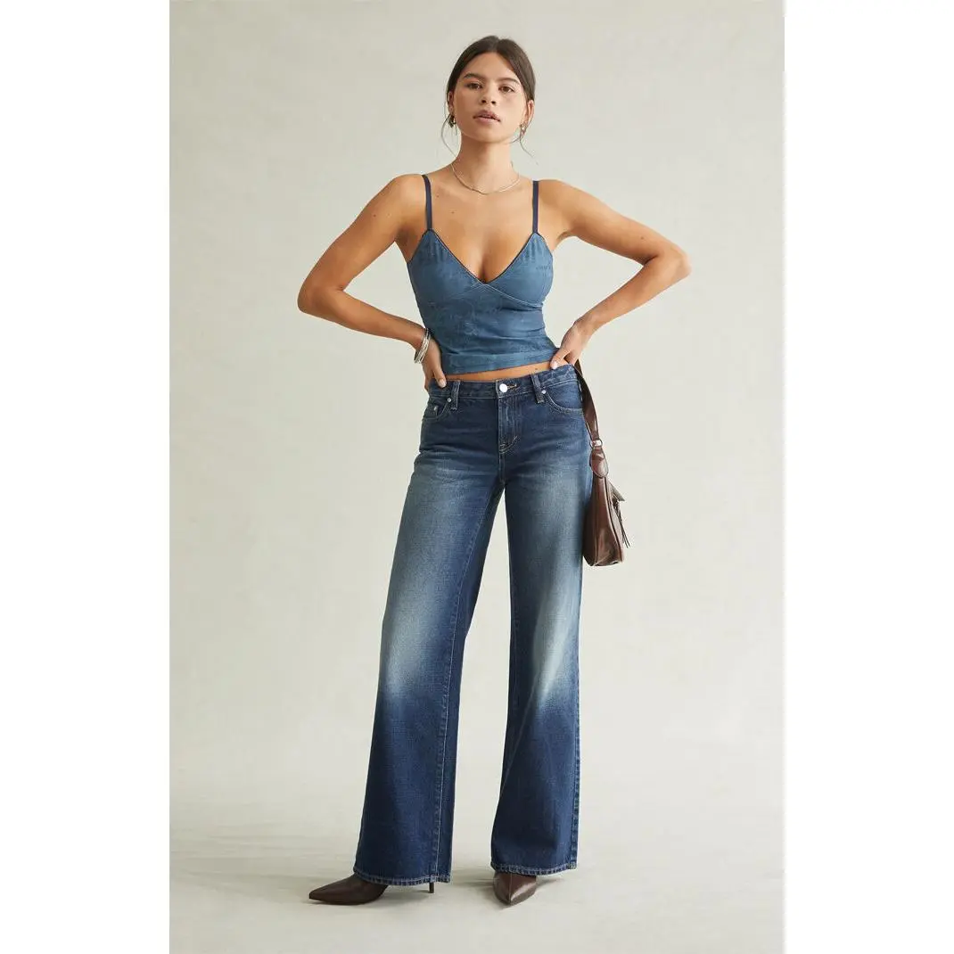 Pacsun Women's Casey Low Rise Baggy Jeans Rhinestone Dark Blue Pacsun Women's Casey Low Rise Baggy Jeans Rhinestone Dark Blue