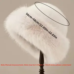 Women's Faux Fur Mongolian Beanie, Thick Fleece Lining, Soft Plush Plain Design, Fur Trim Hat, 56cm-58cm 1 Size Fits Most Female Casual Hat for Cold Weather Daily Wear