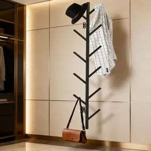 KUAOOAUKWall mounted vertical coat rack, wall hat rack, modern design floating coat rack, coat rack for hanging clothes, scarves, bags, hats, living room, bedroom, metal vertical hooks
