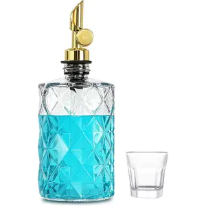 Mouthwash Dispenser for Bathroom Luxury Diamond Glass Auto-Flip Mouthwash Decanter with Cup 12 Fl Oz Clear 1 Pack