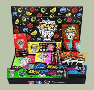 Brain Blasterz TREAT Sour Candy Variety Pack Vegan Halal 15 pcs 13oz Lollipop Taffy Powder Multicolor Gift Box for Halloween