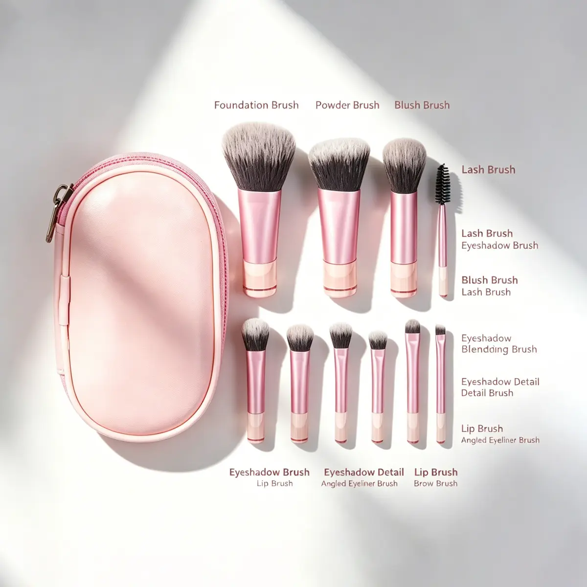 10 Pcs Mini Travel Makeup Brush Set with Pouch, Portable Pink Cosmetic Brushes, Ultra Soft Fluffy Bristles, Blend Seamlessly  Foundation, Blush, Eyeshadow,  Girls Daily Makeup Haul contour lift