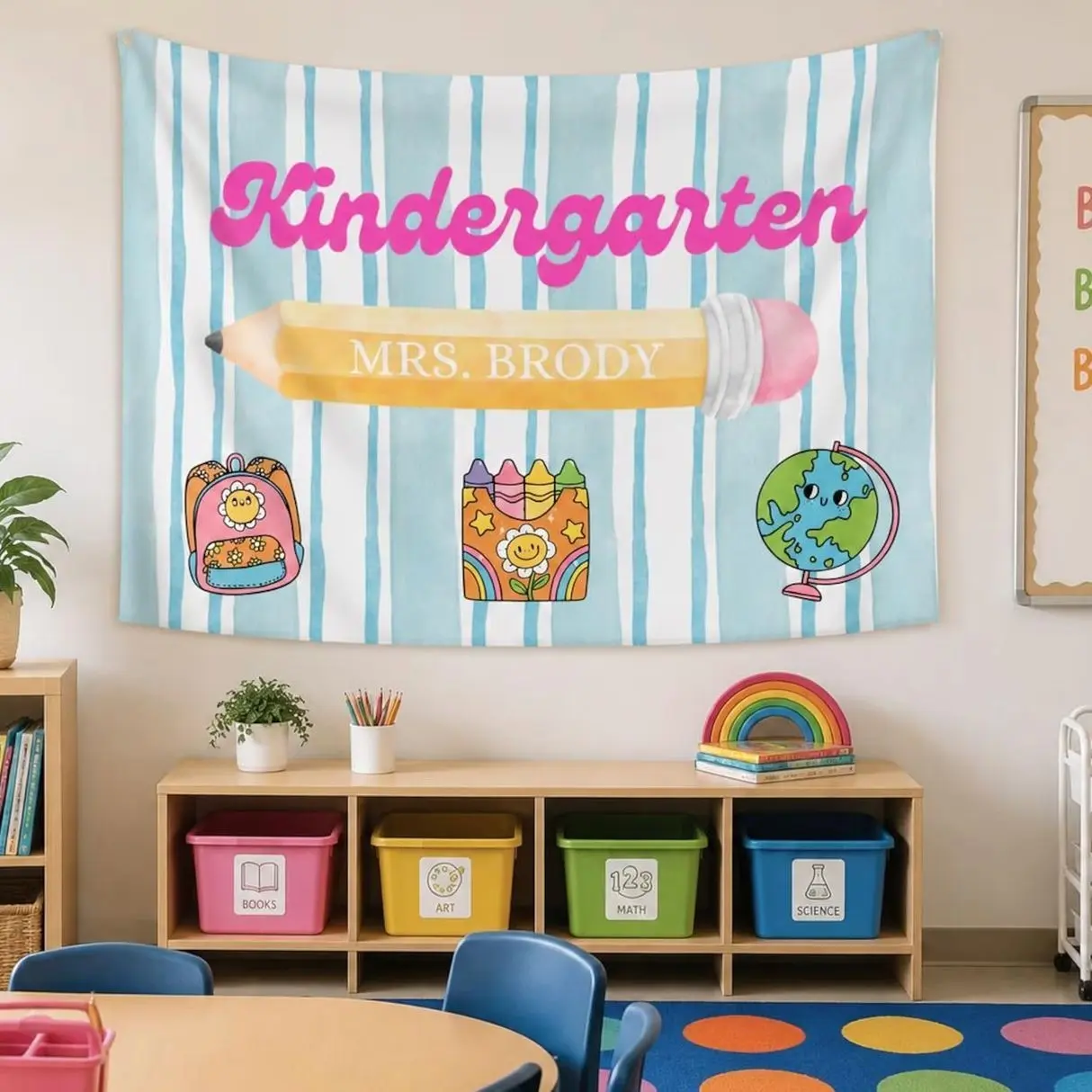 Personalized Classroom Tapestry | Custom Teacher Name Banner | Kindergarten, 1st, 2nd, 3rd, 4th & 5th Grade Decor