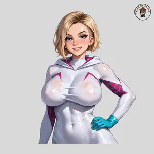 Unique Gwen Sticker, Superhero Fanart with Confident Smile, Cute Anime Style for Laptop, Skateboard, Water Bottle