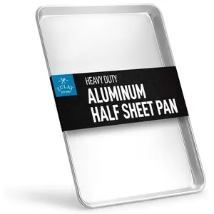Zulay Kitchen Large Aluminum Baking Pan - 13" x 18" Half Sheet, Heavy Duty Cookie Sheet for Oven, Commercial or Home Use, Encapsulated Rim Bakeware