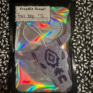 Car Freshie - Fruit Loop Scented Air Freshener for Vehicles, Holographic Design, $12, Ideal for Car Interior Aroma Enhancement