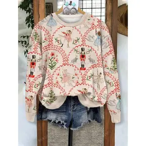 2025 Christmas Nutcracker Random Print Women's Oversized Spring And Autumn Fashion Casual Christmas Long Sleeve Sweatshirt