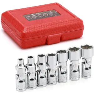 7 count 1/4" Drive Universal Joint Socket Set, 6 Point, SAE Universal Flex Socket Set, CR-V, Swivel , 3/16 Inch - 9/16 Inch
