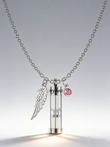 1pc Cremation Urn Necklace For Ashes Timeless Hourglass Memorial Pendant Keepsake Jewelry For Human Pet Ashes With Birthstone Angel Wing Trendy All-match Accessories personalized Christian gift for men