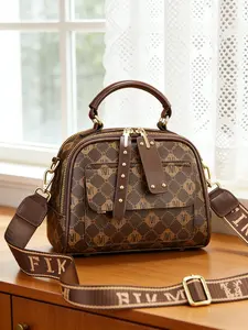 Elegant Letter Print Satchel Bag for Women, Perfect for Travel, Shopping, Casual Gatherings, Ideal Birthday Gift, Mother's Day Present, Monogram Bag