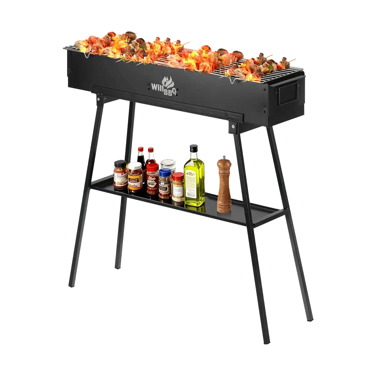 WillBBQ Portable BBQ Grill - 80cm Heavy Duty Stainless Steel for Outdoor Camping & Backyard Parties, High-Temp Resistant, Rustproof Electrophoretic Black