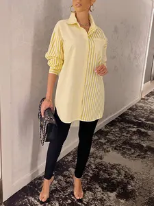 Women's Spring Summer Trendy Casual Striped Shirt Blouse, Fitted Fashion Top for Everyday Wear, Stylish and Comfortable Design
