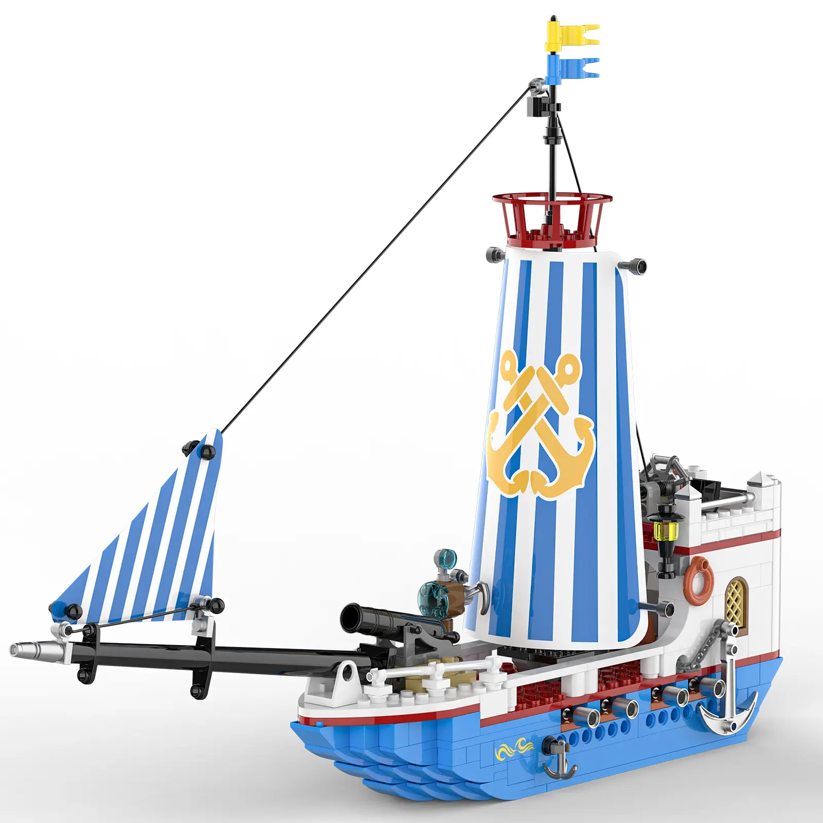Nautical Pirate Ship Model Building Kit, Detailed Sailboat with Cannons Anchor & Cabin, Collectible Desk Display Building Blocks for Kids & Adult Hobbyists, 6+ Ages Craft Toy Brick Kit
