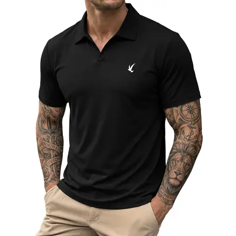 JMIERR Mens Casual Polo Shirt Summer Buttonless Short Sleeve Moisture Wicking Quick Dry Henley Golf Shirts