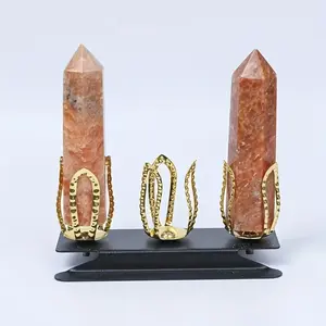 Bohemian Style Crystal Column with Detachable Base, Metal Home Decor for Living Room Office Halloween, No Power Needed, Wall Decoration