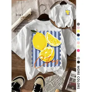 Lemon Print Fruit Summer Vacation Loose Fit Short T-Shirt, Casual Youth Fashion, Comfortable Campus Style, Dual-Sided Printed, Daily Wear
