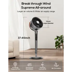 Sunspire Large Fan for Bedroom, 120° Oscillating Standing Fan, 85ft Air Circulator With Remote, DC Motor Quiet Floor Fans, Adjustable Height, 12 Speeds, 5 Modes, 12H Timer