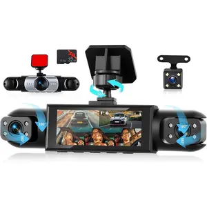 Rimoody 4 Channel 360° Dash Camera Front and Rear Inside Left Right, 3.16 Inch Dash Cam for Cars, Built-in Night Vision, Sensitive Motion Detection 24/7 Recording Parking Mode Monitor Reversing ,32G Memory Card gift