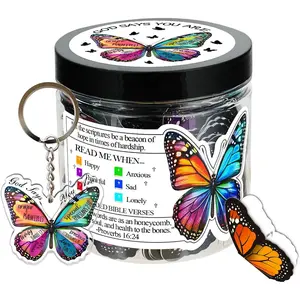 90 Positive Butterfly Cards Jar, Christian Affirmation Cards, Inspirational Bible Verse Jar, Religious Spiritual Gift with Butterfly Acrylic, Birthday Christian Gifts for Women Friends Mom Coworker