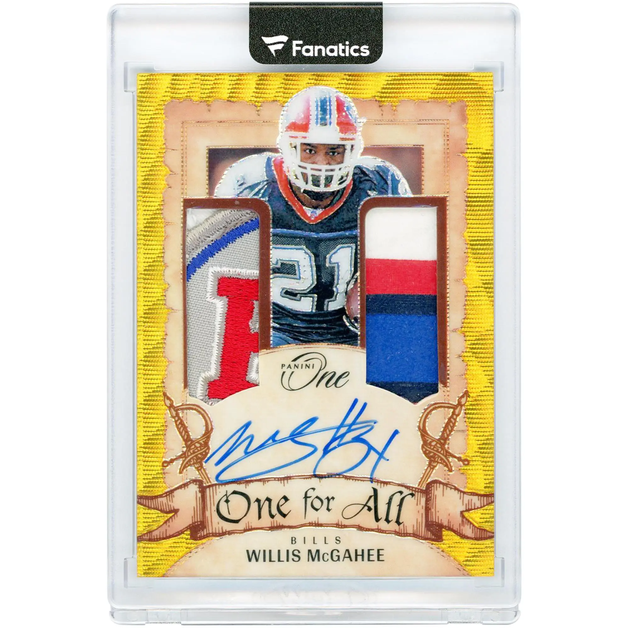 Willis McGahee Buffalo Bills Autographed 2023 Panini One Gold Wave One For All Dual 5 Color Jersey Relics #346 #1/15 Card - Fanatics Authentic Certified