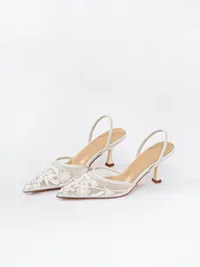 Women's Pointed Toe High Heels, Elegant Floral Embroidery Back Strap Design, Perfect for Party and Date Night, Stylish and Comfortable Shoes