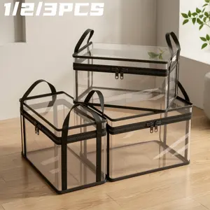 Hinged Lid Clear Plastic Storage Box Large Thick Heavy Duty High Capacity Organizer for Home Camping Travel Attic Moving, Large Clear Thick Plastic Storage Box with Hinged Lid, Perfect for Travel, Home, Camping, Heavy-Duty Durable High Capacity Organizer
