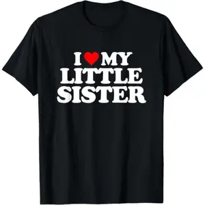 Men's Short-Sleeve Round Neck Graphic Top - Comfy Everyday T-Shirt, Made in USA, I Love My Little Sister Heart Prints, Unisex for Women