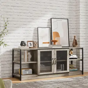 Gaomon 63-Inch Industrial Modern TV Stand - TV Console Cabinet with 2 Open Shelves, 2 Mesh Doors, Studio Apartment Furniture for Living Room, Bedroom