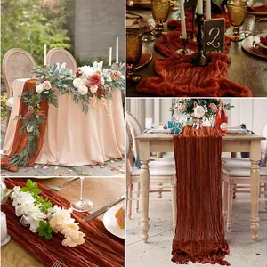 Boho Rust Sheer Table Runner, 55x180cm/55x300cm/90x180cm/90x300cm, Farmhouse Style, Wedding Party Thanksgiving Autumn Decor