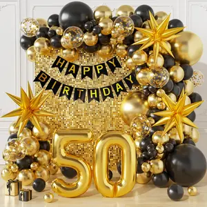 50th Birthday Decorations for Men and Women, Happy 60th Birthday Banner Balloons Arch Kit, Black and Gold 40 Balloon Numbers