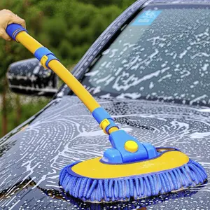 Car Wash Telescoping Mop Brush - 3-Section Extendable Handle, Chenille Microfiber Head, with Replacement Pad