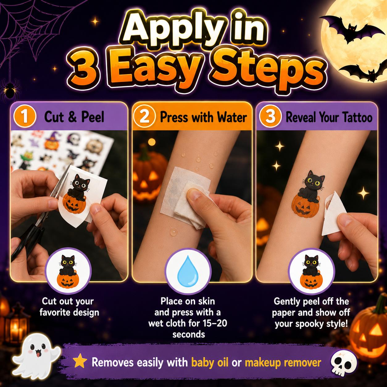 Luminous Halloween Cartoon Body Tattoo Decal Set, Long-lasting Water-resistant Holiday Stickers, Skin-friendly Temporary Decorations for Children Adults Halloween Dress-up, Birthday Party and Photo Shooting Luminous Halloween Cartoon Body Tattoo Decal Set, Long-lasting Water-resistant Holiday Stickers, Skin-friendly Temporary Decorations for Children Adults Halloween Dress-up, Birthday Party and Photo Shooting