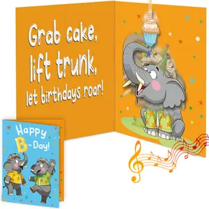 Musical Happy Birthday Card with Nodding Elephant Head Motion – Interactive Funny Birthday Greeting Card with Music & Envelope, Surprise Birthday Gift for Men, Women & Kids