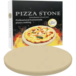 Round Pizza Stone, Heavy Duty Cordierite Pizza Grilling Stone, Baking Stone, Pizza Pan,  for Oven, BBQ and Grill, Thermal Shock Resistant, Durable and Safe, 12 Inch Round, 4.6Lbs