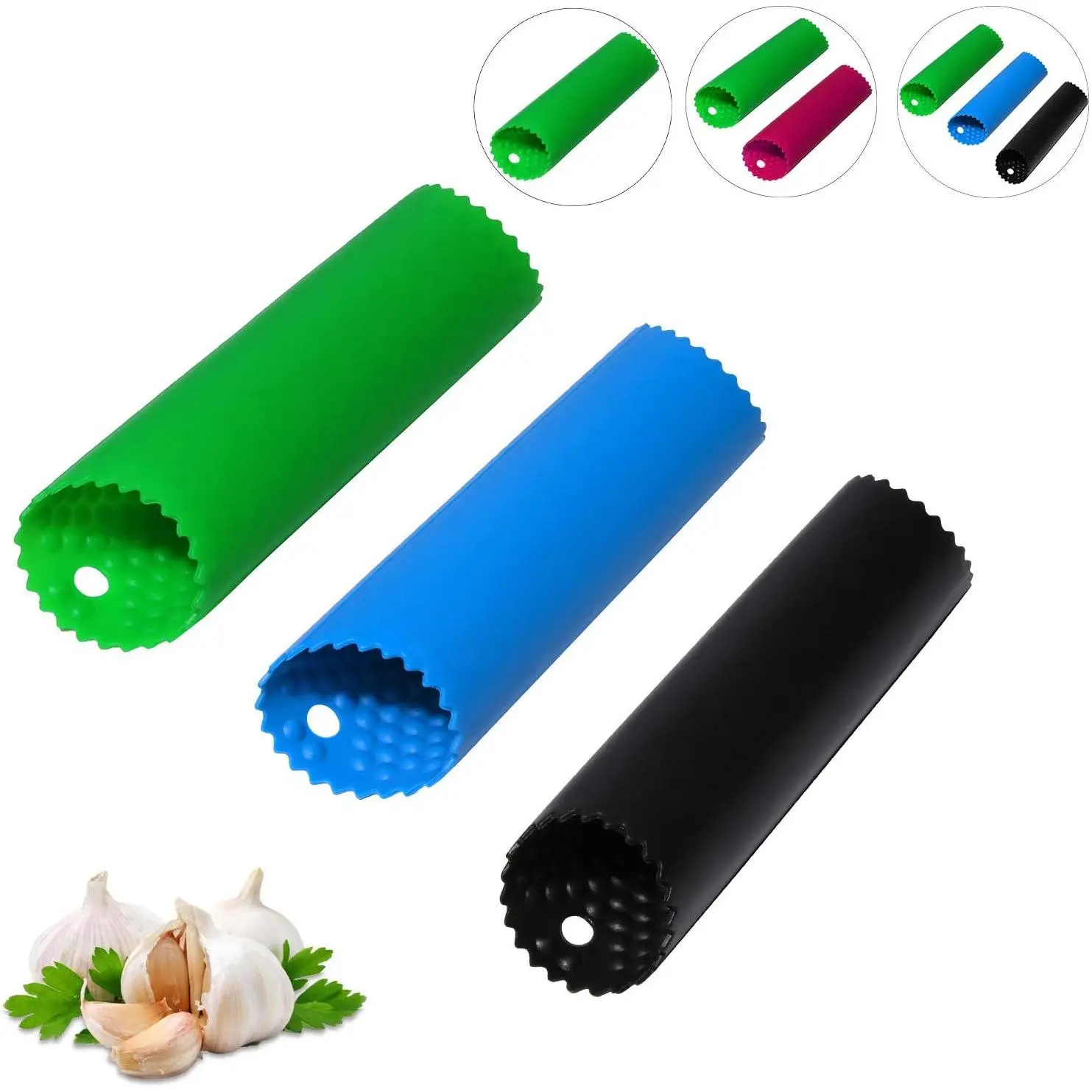 Garlic Peeler  Remover Roller Keeper,Easy Quick to Peeled Garlic Cloves with  Tube Roller Garlic Peeling Kitchen Tool(3 Colors)