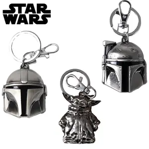 Star Wars Keychain Silver Metal Alloy Bag Clip Official License 1pc Boba Fett The Mandalorian Din Djarin Helmet Grogu Yoda 3D Carving Keyring Movie Collection Explore Space Gifts Drop-proof Key Chain