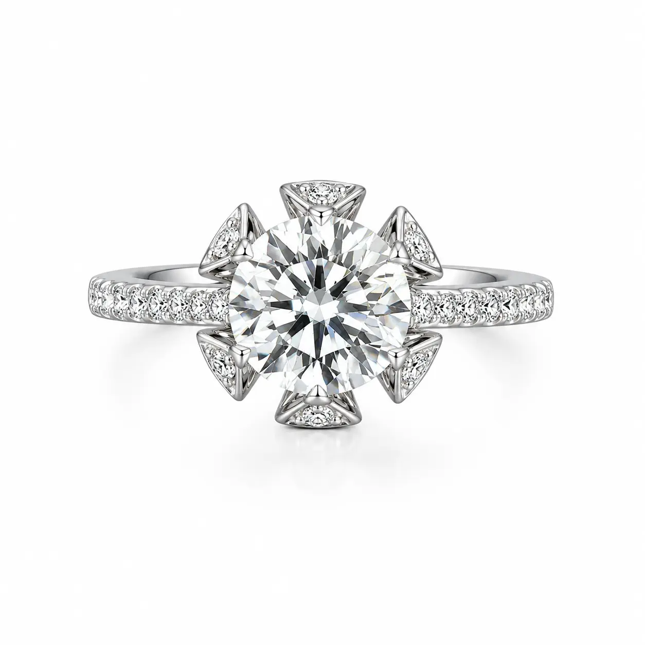 JPT-206-Fashion Accessories Adjustable 2CT Round Cut VVS1 Moissanite Ring - US Size 5-9, Costume Jewelry Ring