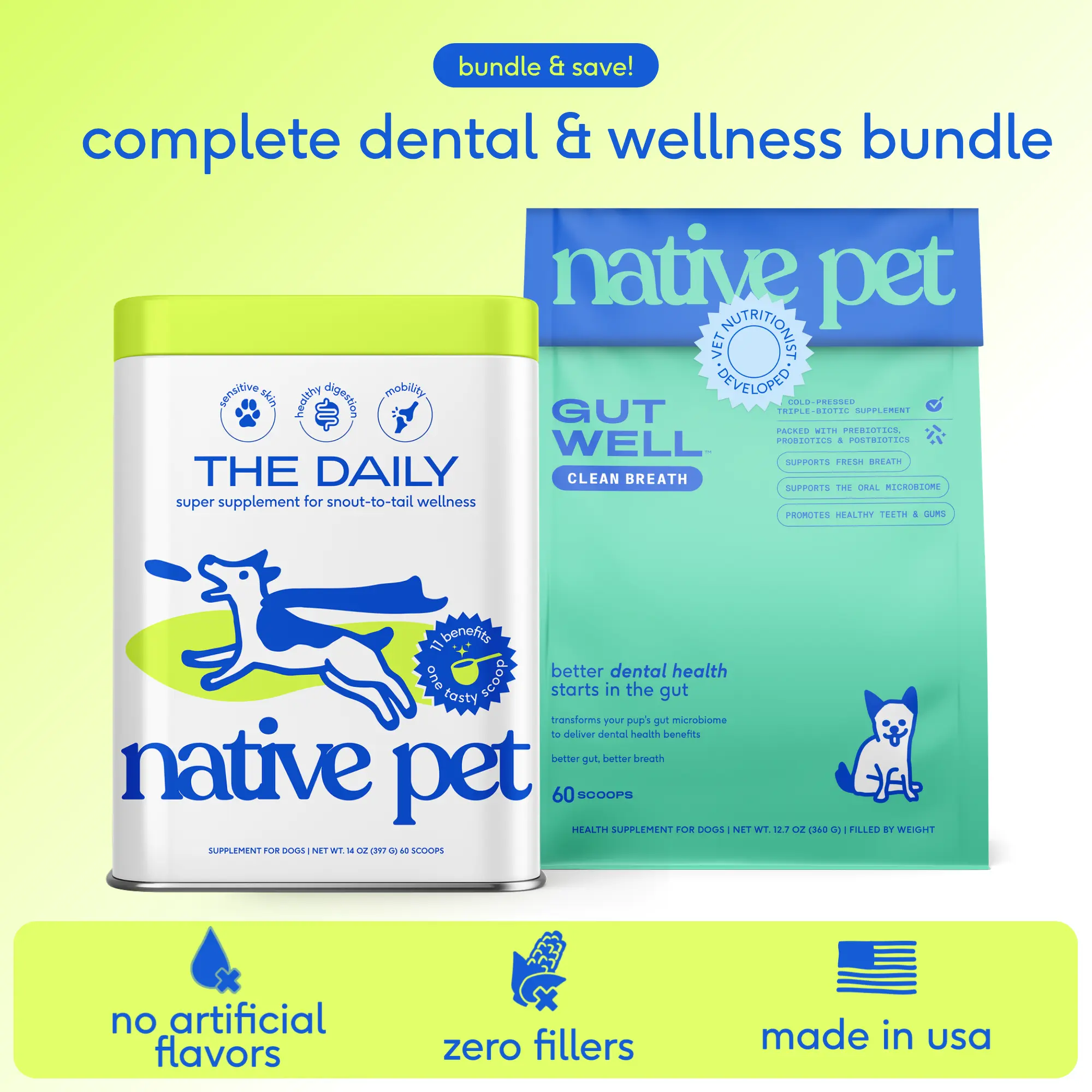 The Daily + Clean Breath – 11-in-1 Dog Vitamins & Supplements + Dog Teeth Cleaning Powder for Fresh Breath, Plaque & Tartar Support | Vet-Developed, No Fillers