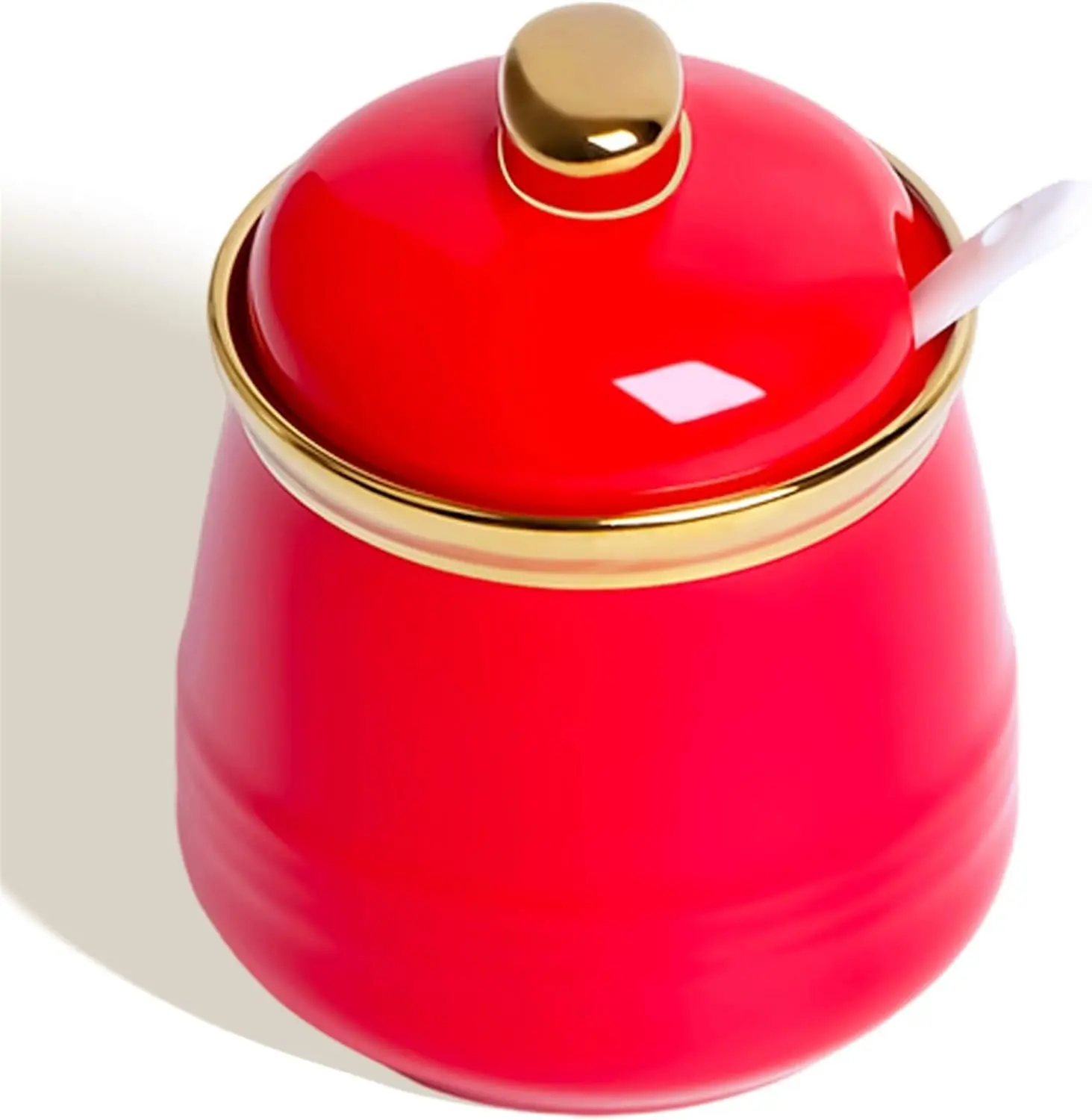 12oz Sugar Bowl with Lid and Spoon Simple Ceramic Sugar Jar Container Sugar Dispenser Coffee Bar Accessories Modern Kitchen Countertop Canisters Red